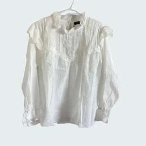 JUS DE POM | Crochet Trim Blouse | 100 % Cotton | White | Feminine |Croch US S-M
